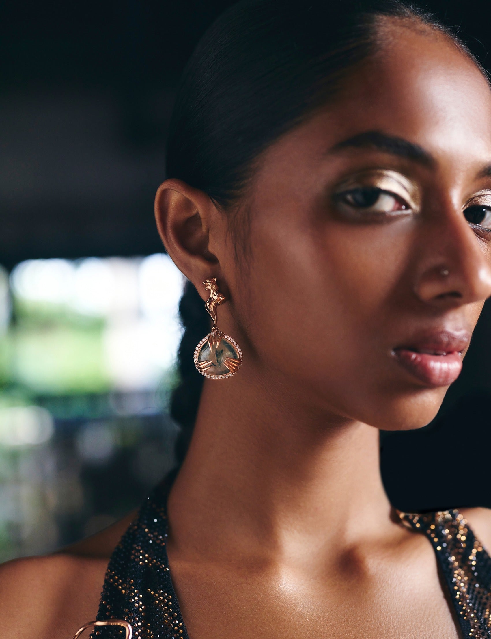 La Leopard Claw Drop Earrings in Prehnite