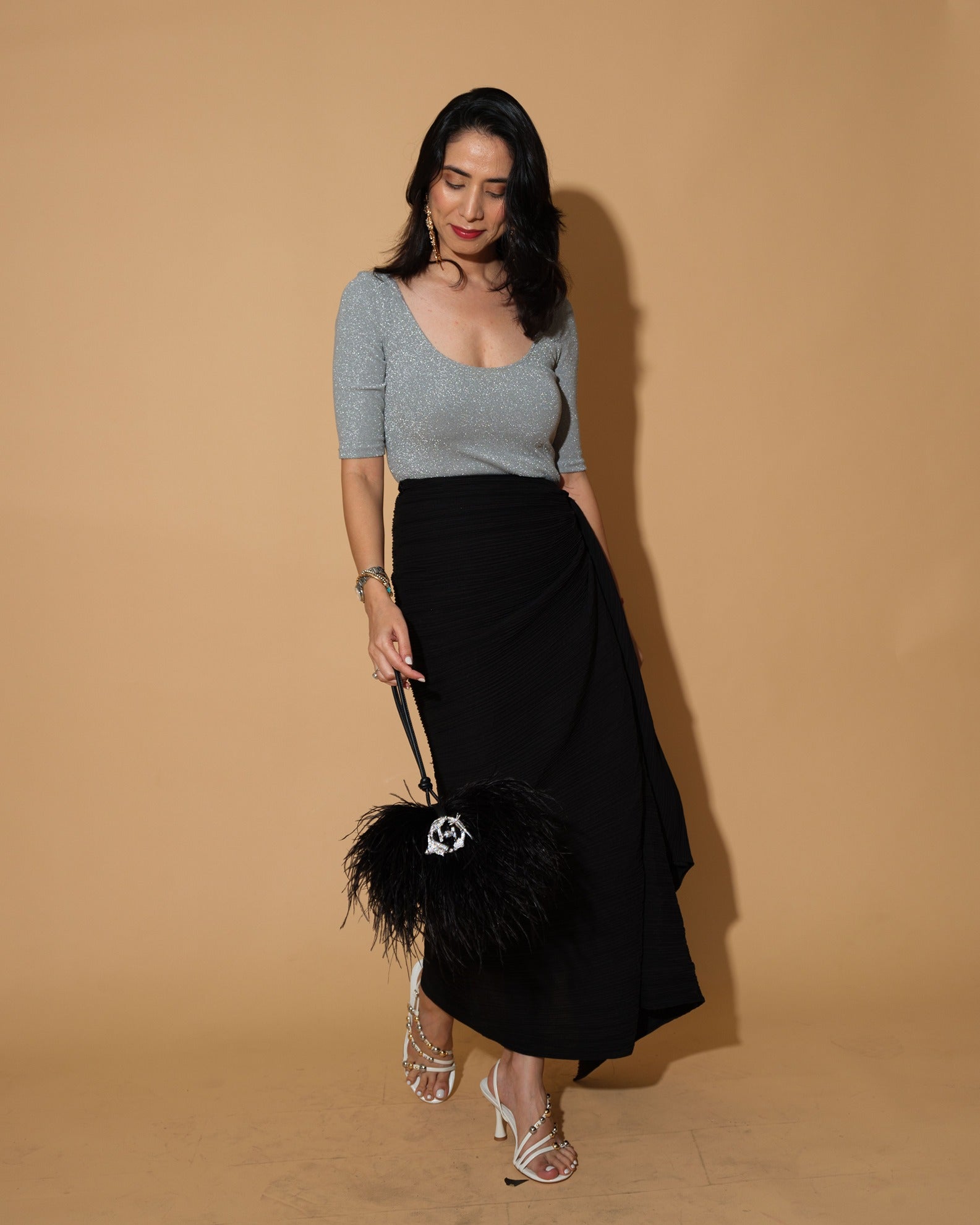 Black Midi Scarlet Feather Handbags