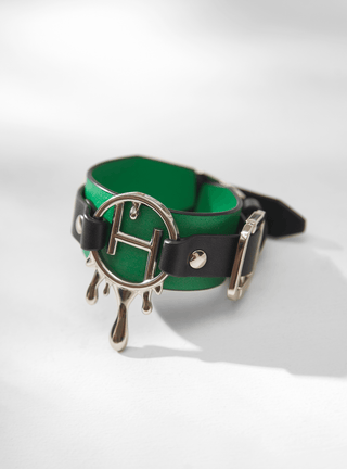 Monogrammed Leather Women Bracelet In Emerald Green