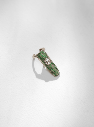 Jewelled Monogram Fingertip Ring In Jade Green
