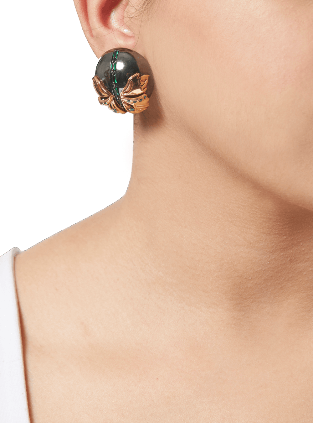Butterfly stud earrings in gold and emerald green