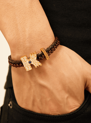 personalised men gold bracelets in brown colour