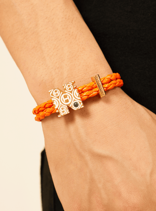 personalised men gold bracelets in solar orange colour