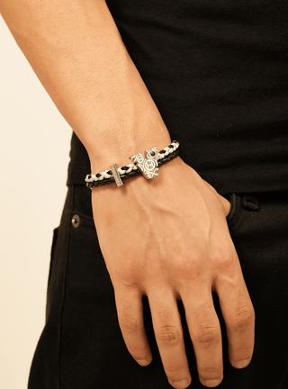 customised men silver bracelets in black colour