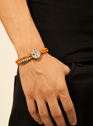 personalised men silver bracelets in atomic orange colour
