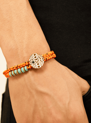 customised men silver bracelets in atomic orange colour