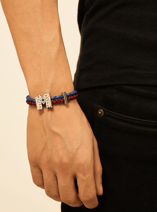 customised men silver bracelets in marine blue colour