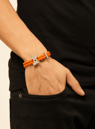 personalised men silver bracelets in solar orange colour