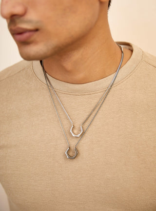 mens bolt drop necklace in silver