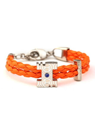 personalised unisex silver bracelets in solar orange colour