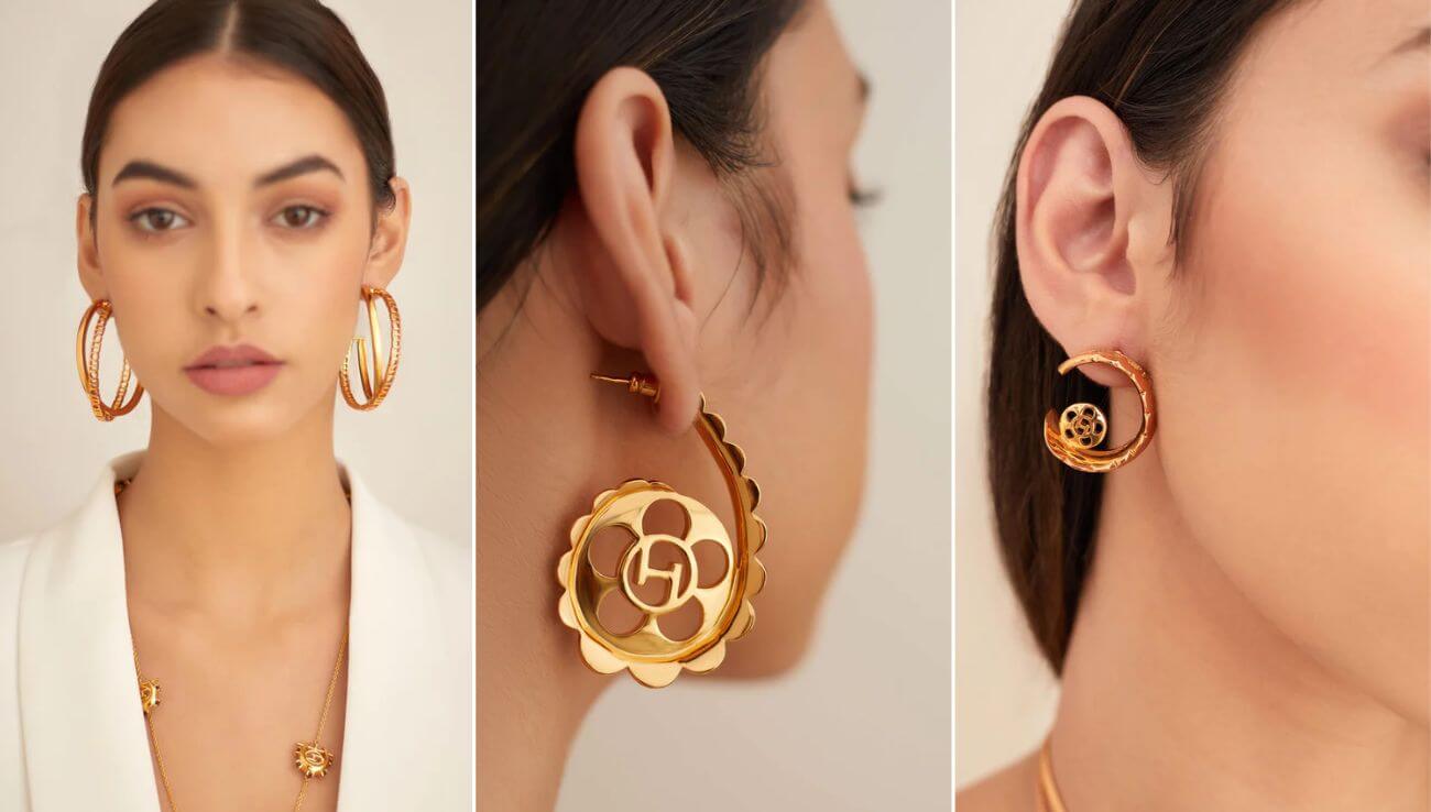 chanel logo hoop earrings