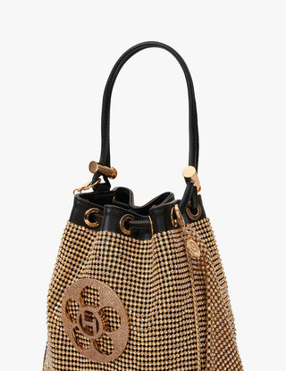 The Crystal Poppi Bucket Bag In Sculpted Gold