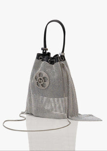 The Crystal Poppi Bucket Bag In Stardust Silver