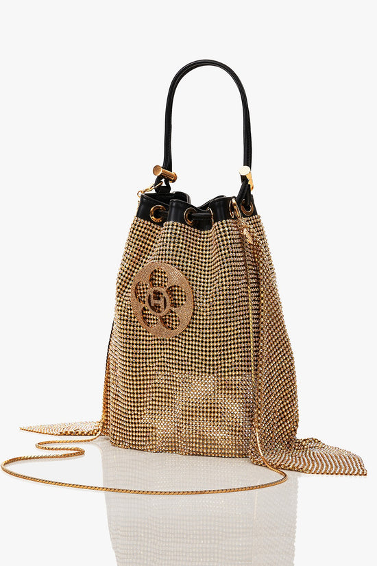 Gold crystal bucket bags for women