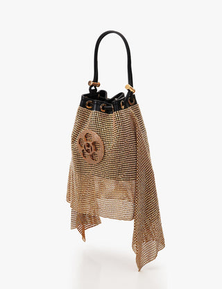 The Crystal Poppi Bucket Bag In Sculpted Gold