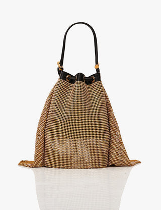 The Crystal Poppi Bucket Bag In Sculpted Gold