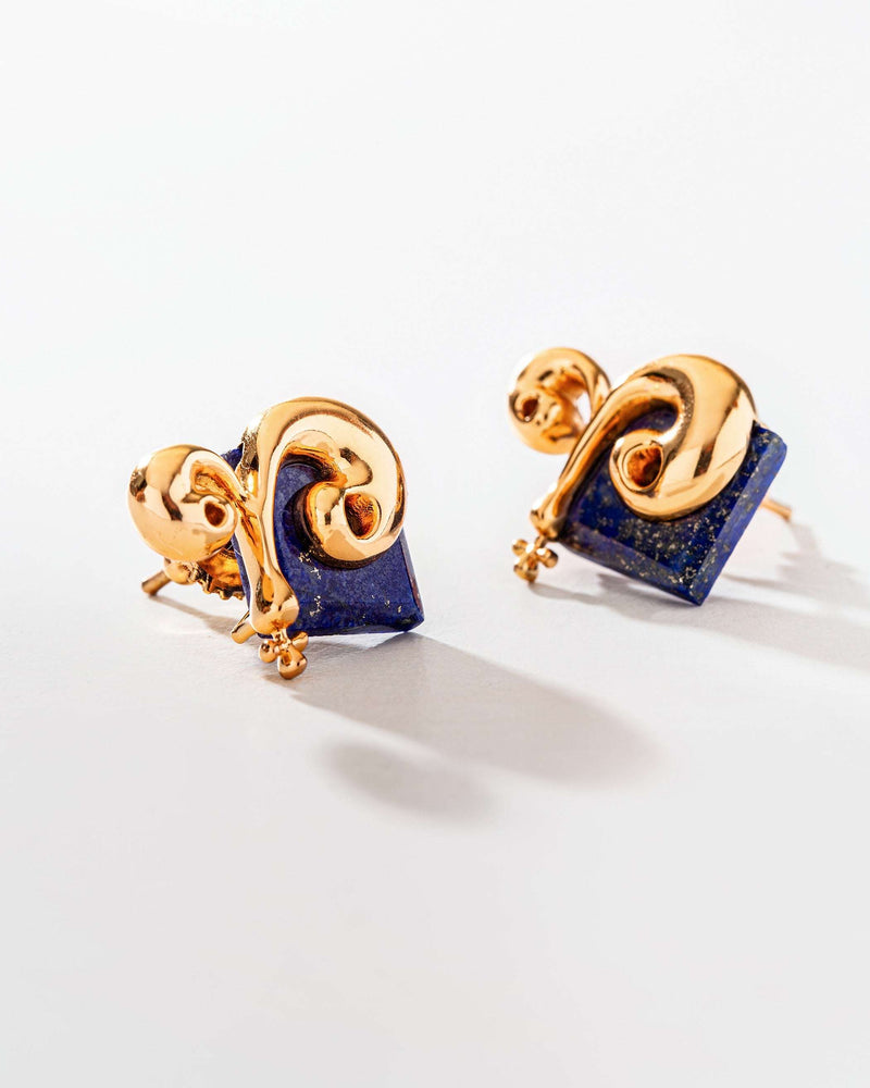 Aries Zodiac Lapis Stone Stud Earrings