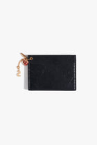 Black leather cardholder with gold chain