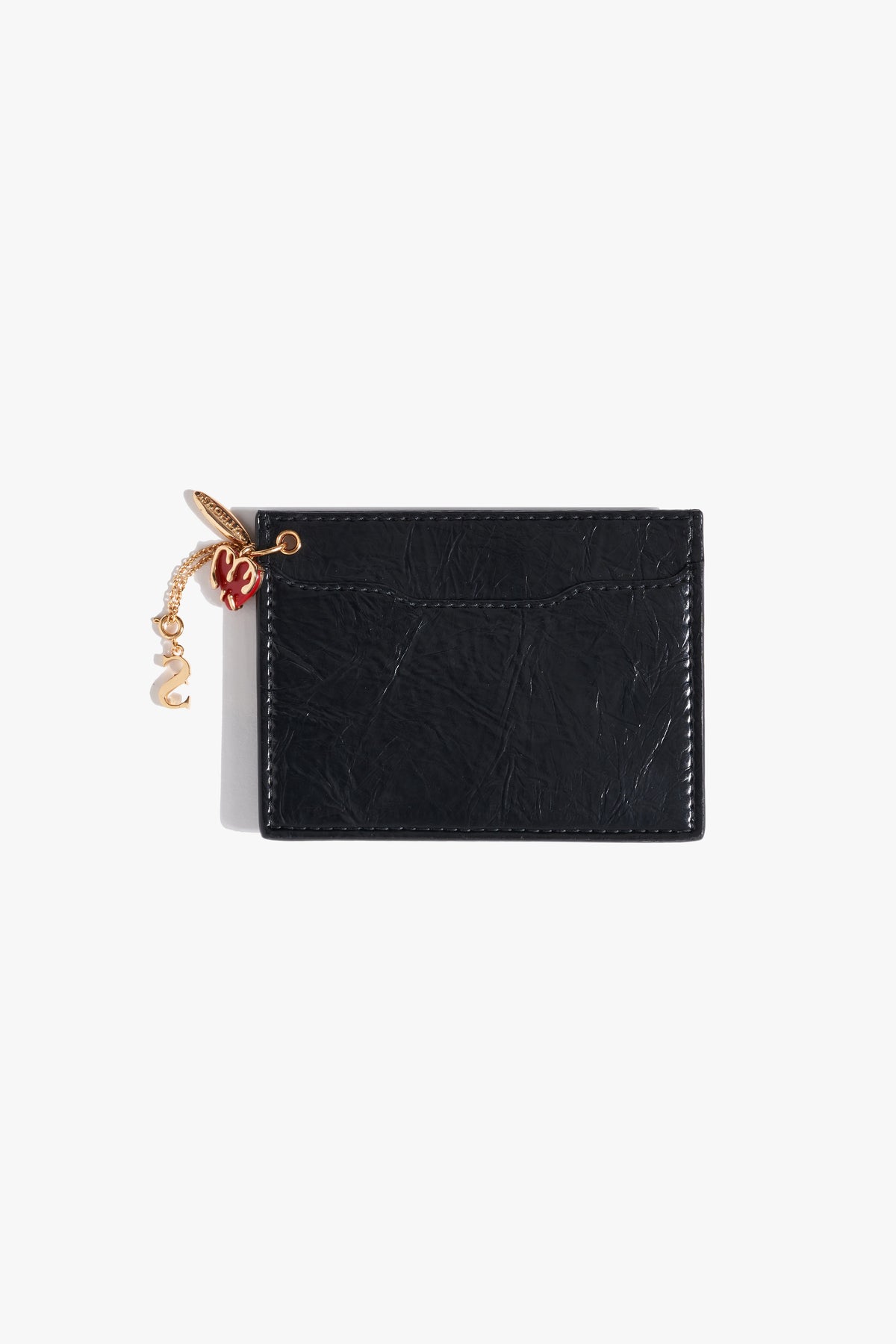 Black leather cardholder with gold chain