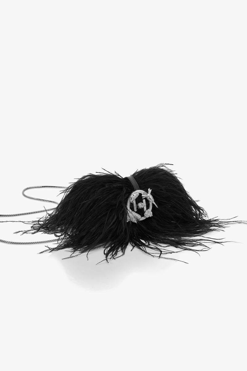 black feather handbag