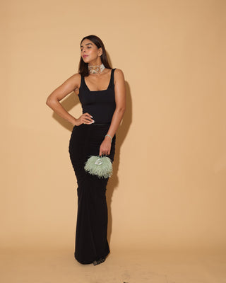 Fur Feather Handbag in Green