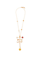 Floral Long pendant necklace in 22kt gold 