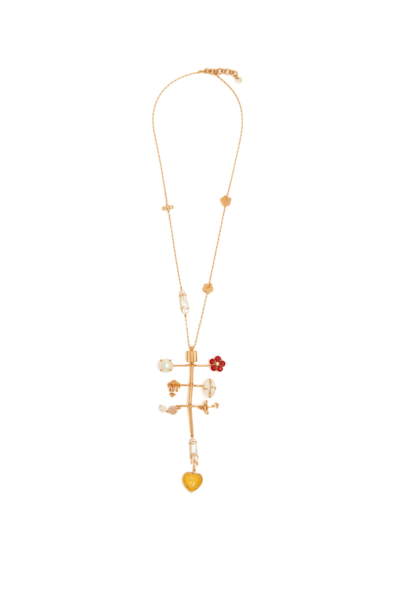 Floral Long pendant necklace in 22kt gold 