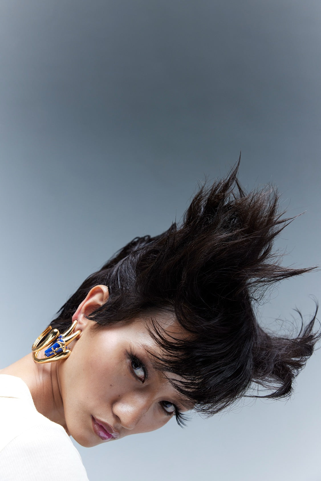 Gold Lapis Lazuli Hoop Earrings 