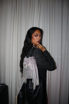 The Crystal Poppi Bucket Bag In Stardust Silver