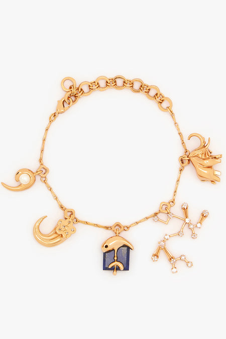 gold finish zodiac bracelets for women with custom charms and star signs