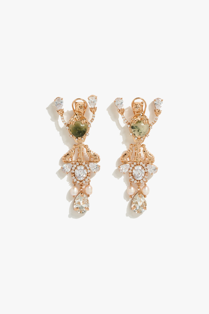 Trinity of Leopards Earrings in Prehnite