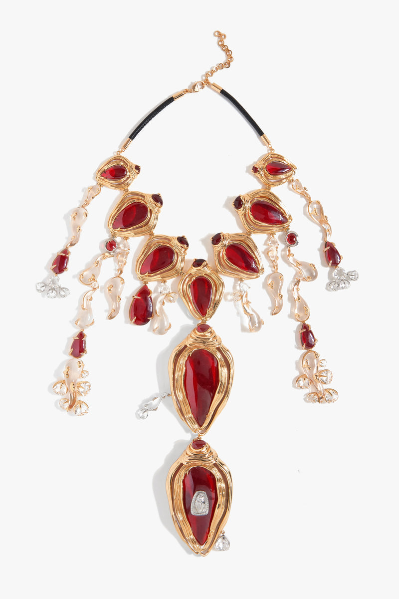 Crimson Halo Lariat Necklace