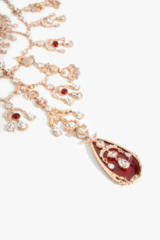Crimson Halo Lariat Necklace