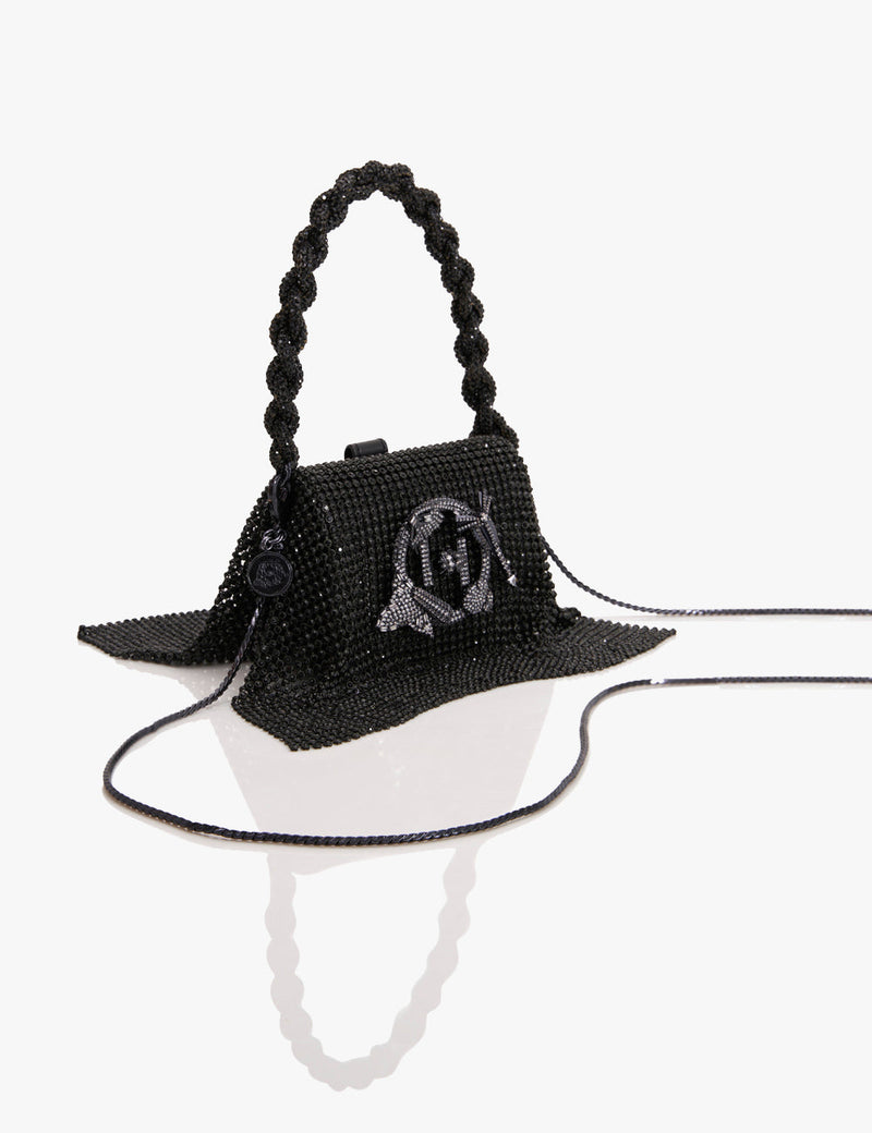 Kusha Kapila Wearing Siren Black Crystal Furbie Handbag