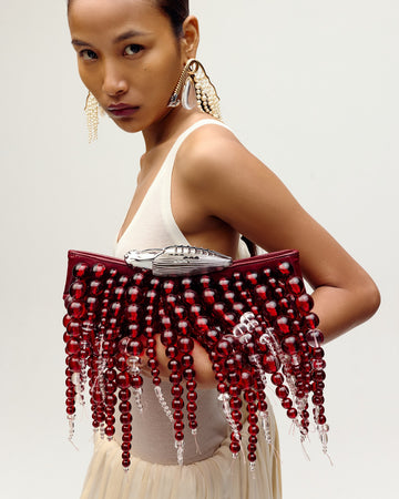 Koko Halo Cascade Clutch in Crimson