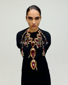 Crimson Halo Lariat Necklace