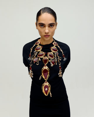 Crimson Halo Lariat Necklace