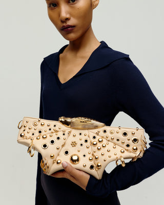 KOKO EMBELLISHED KLUTCH IN CHAMPAGNE SAND