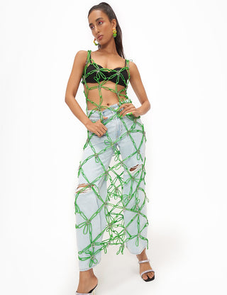 The Holiday Raffia Dress in Green
