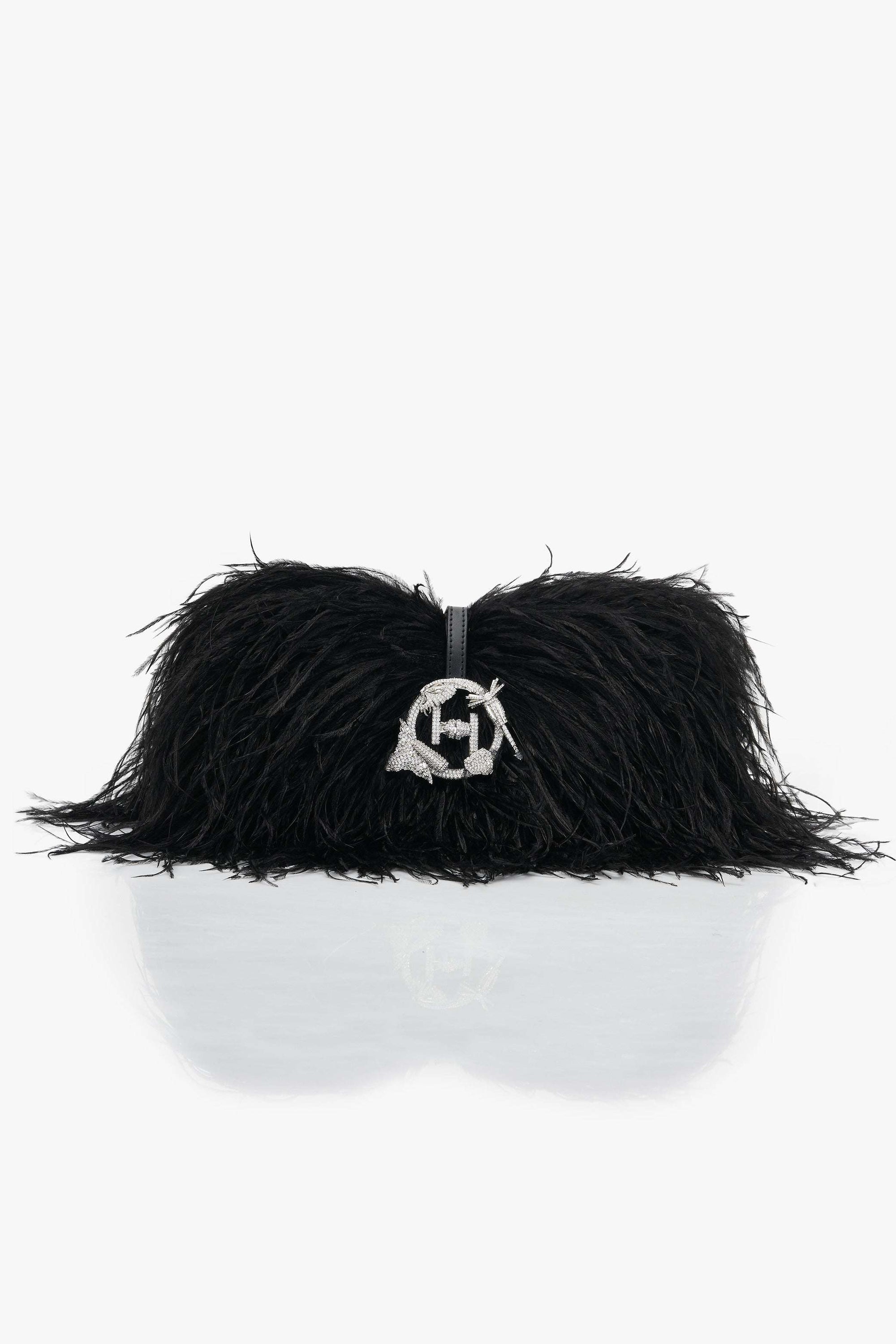 black feather handbag