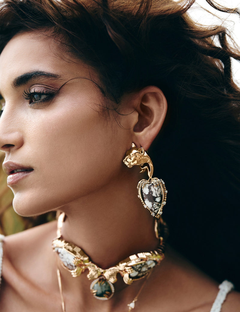 Statement Earrings in Wild-horse Jasper Stone 