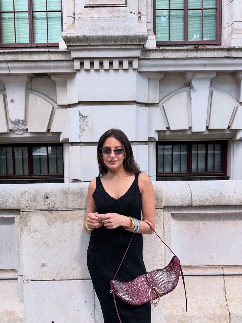 Tarini Manchanda In The Boss Swing Bag in Crimson Croc