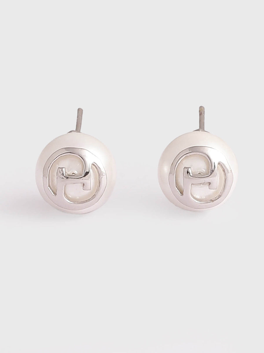 white pearl stud earrings