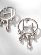 Drip "OH" Midi Studs Earrings In Silver Finish