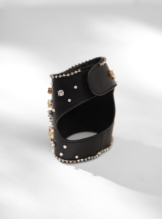 emblematic designer OH Jewelled Leather Glovelettes In Black
