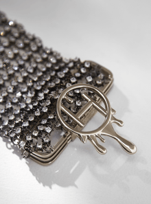Chainmail Gloves In Rhinestone gloves with interlocking pattern in Silver Finish