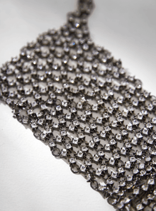 Handcrafted Drip "OH" Chainmail Silver Gloves In Rhinestone