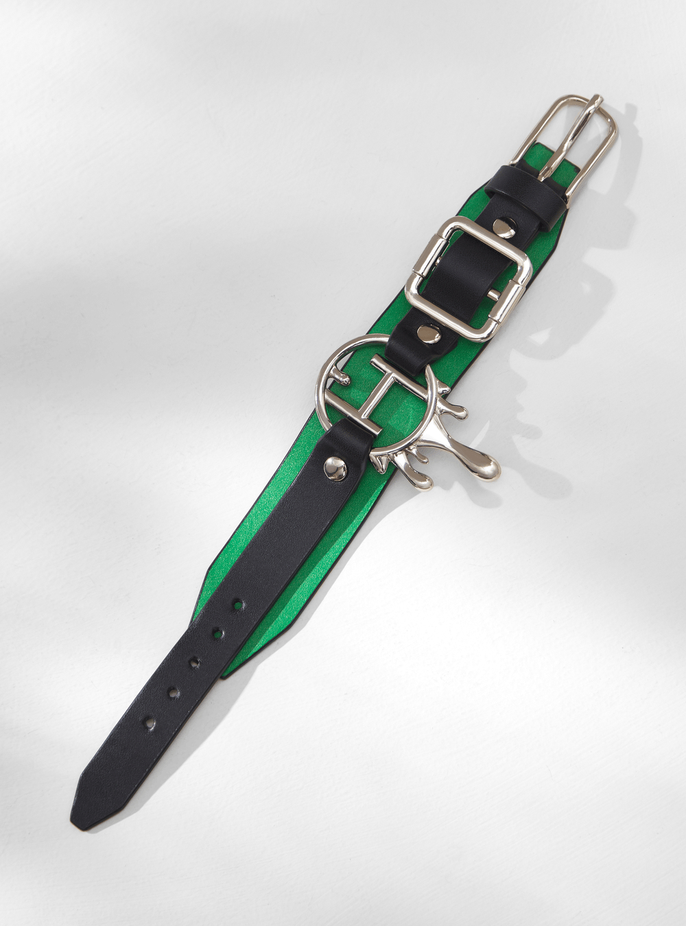 Drip "OH" Gold Monogrammed Leather Bracelet In Emerald Green 
