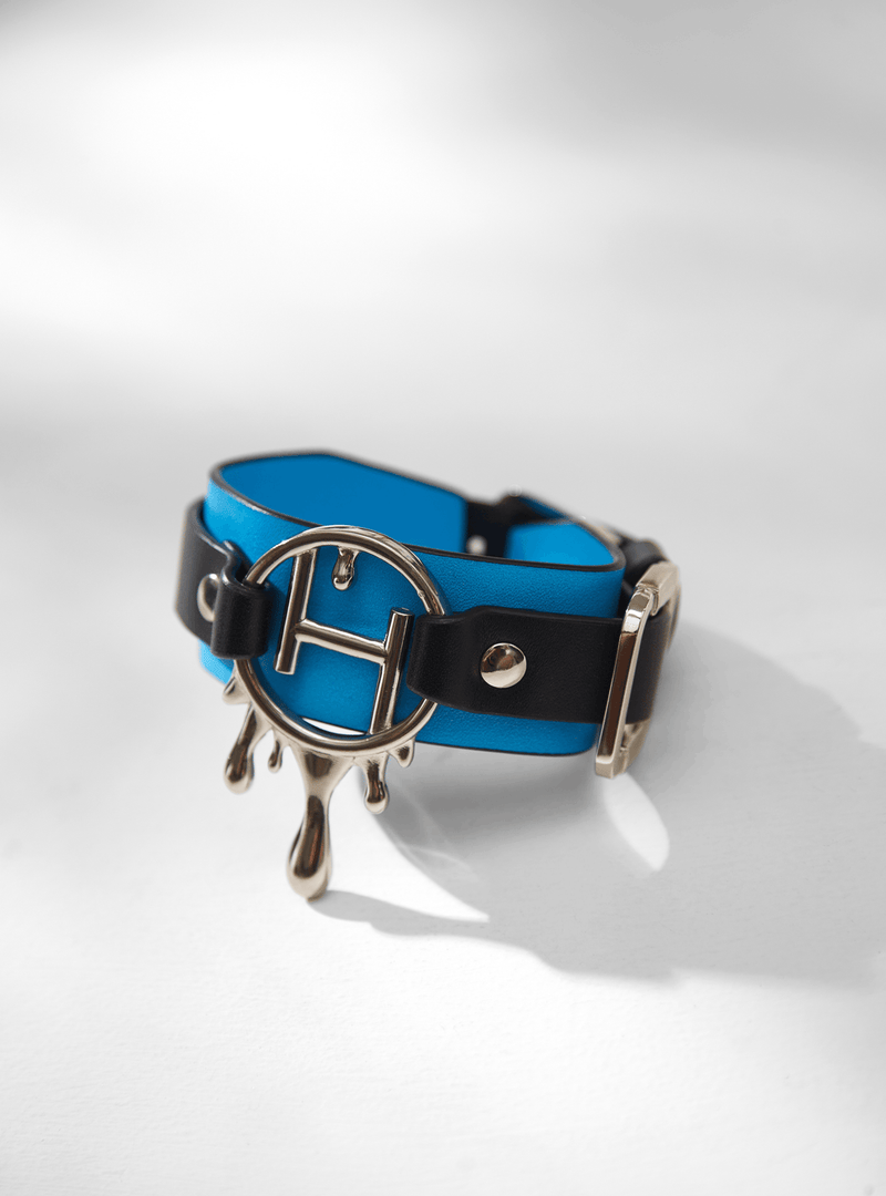 Monogrammed Leather Women Bracelet In Ocean Blue