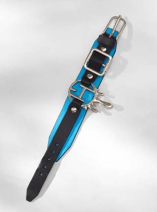 Drip "OH" Gold Monogrammed Leather Bracelet In Ocean Blue
